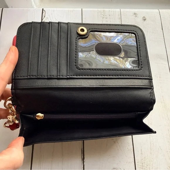 Spartina | Black and Cream Floral Wallet/Wristlet with Coral Pink Accents - Picture 5 of 8